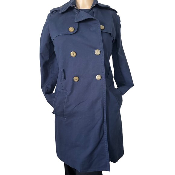 Tommy Hilfiger Womens Double-Breasted Navy Trench Coat XS - Picture 1 of 6